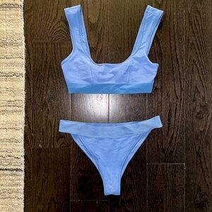 Frankie's Bikinis Ribbed Knit Blue Bikini Top and Bottom